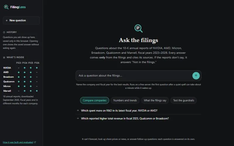 FilingLens question-answering page